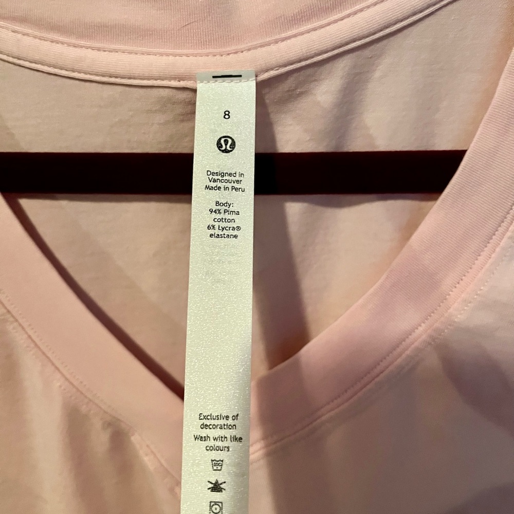 lululemon All Yours Tie Back Tee Size 8 Light Pink Pima Cotton - Picture 5 of 10